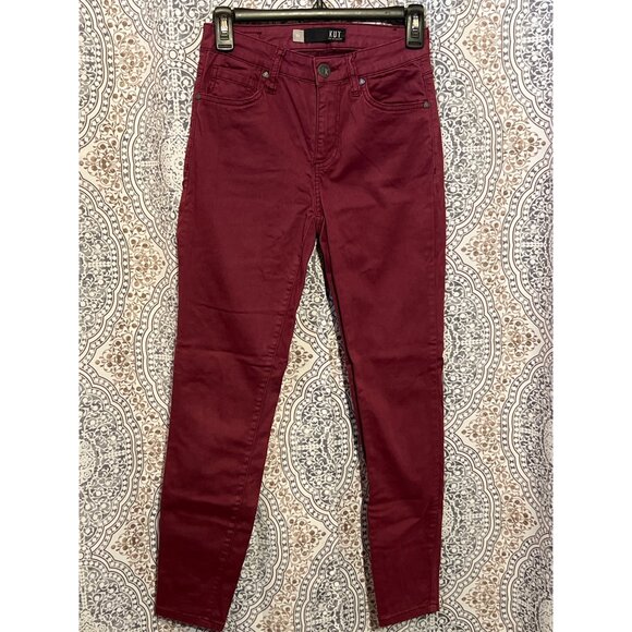 KUT From The Kloth Womens Burgundy Diana Skinny Jeans Size 00 Stretch Cotton Ble - Picture 1 of 10